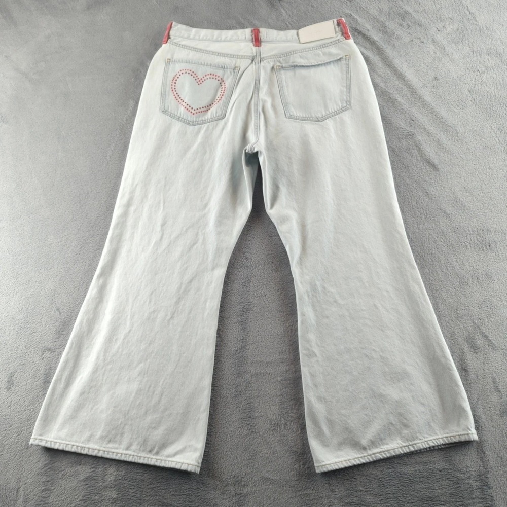 7 For All Mankind Jeans W32 White Flare Heart Embroidery Accents Wide Leg Boho